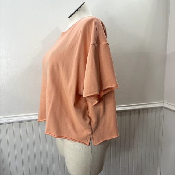 Gap Size XXL Cropped Sweatshirt Short Sleeve Relaxed Peach Slouchy Loungewear - Picture 12 of 13